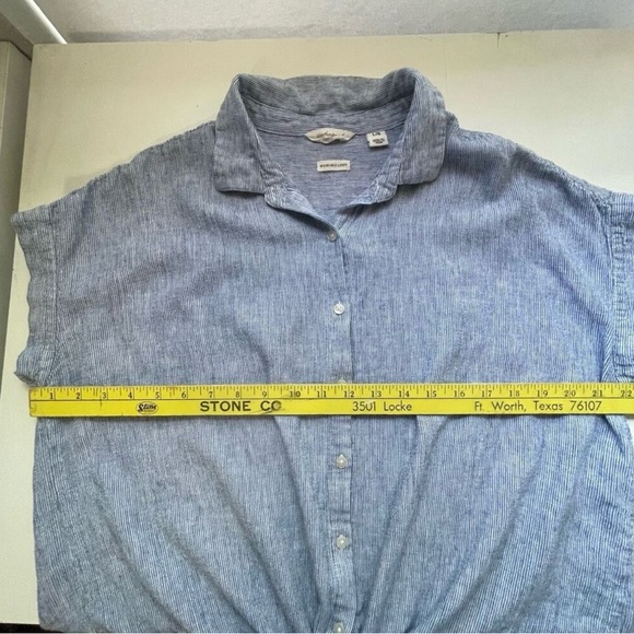 Weatherproof Vintage Striped Washable Linen Tie Front Shirt Blue & White Large - Picture 6 of 11